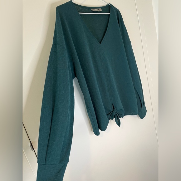 Sussan Size L Teal Green Tie Front Top Long Sleeve Blouse - Picture 12 of 15
